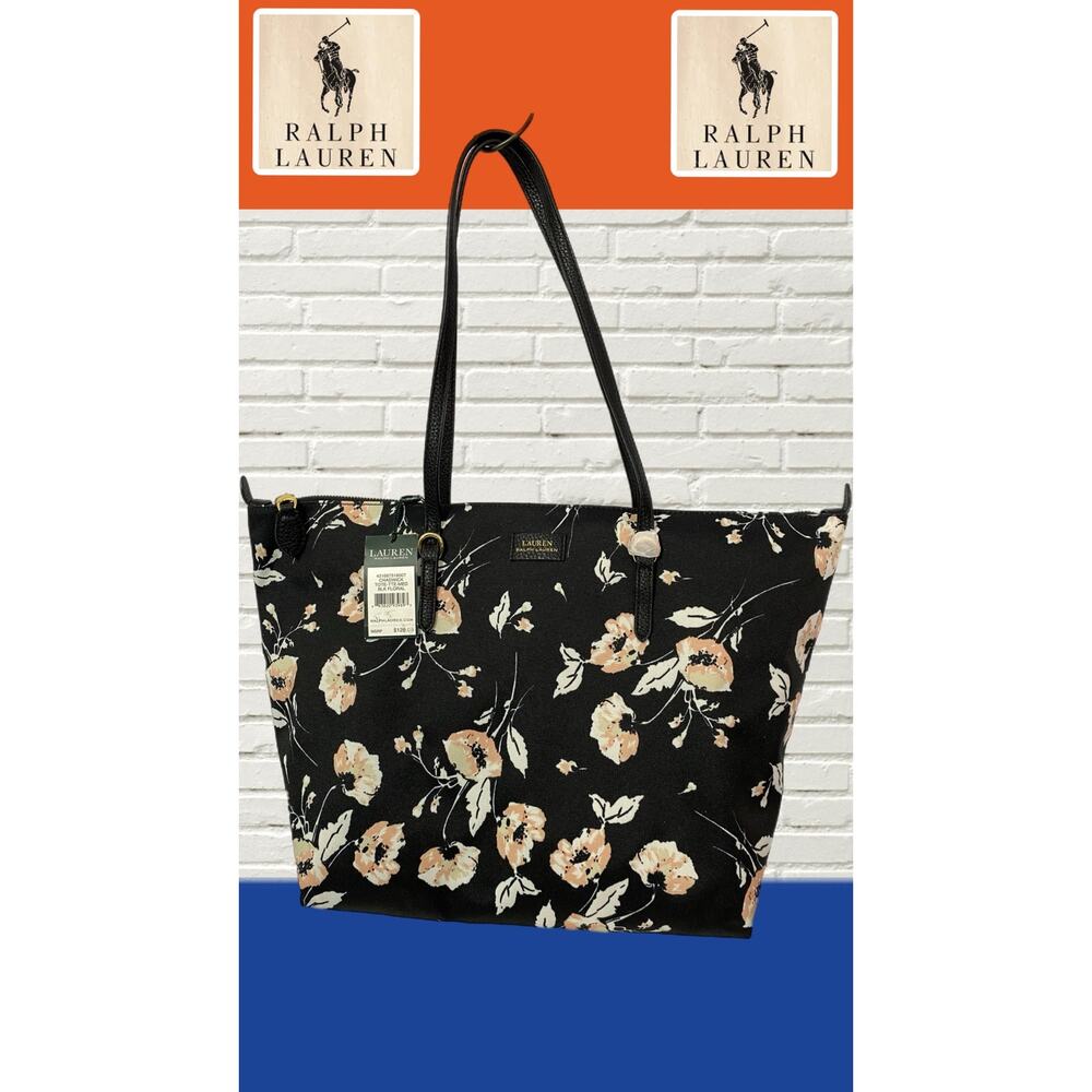 NEW POLO RALPH LAUREN Chadwick Black Floral Large Tote Handbag